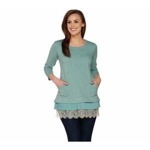 LOGO Lounge Layered Lace Hem Tunic Sweater